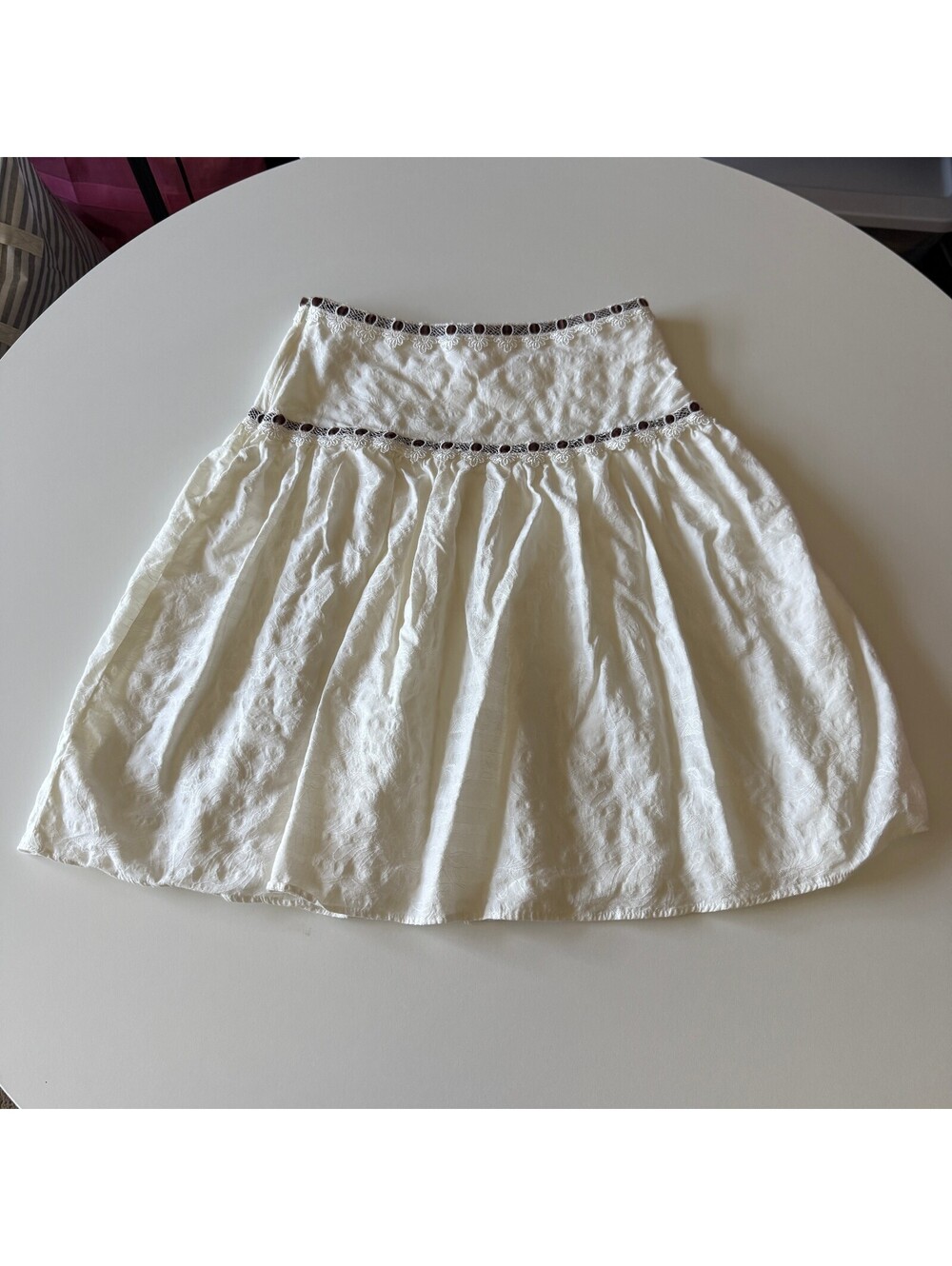 White Jacquard Tiered Skirt Ribbon Trim Cottagecore Fairycore Softgirl M